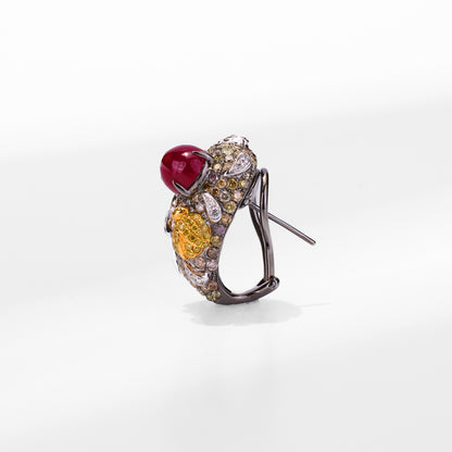 18K Gold Diamond and Ruby Hoop Earrings - Jewelry And Store