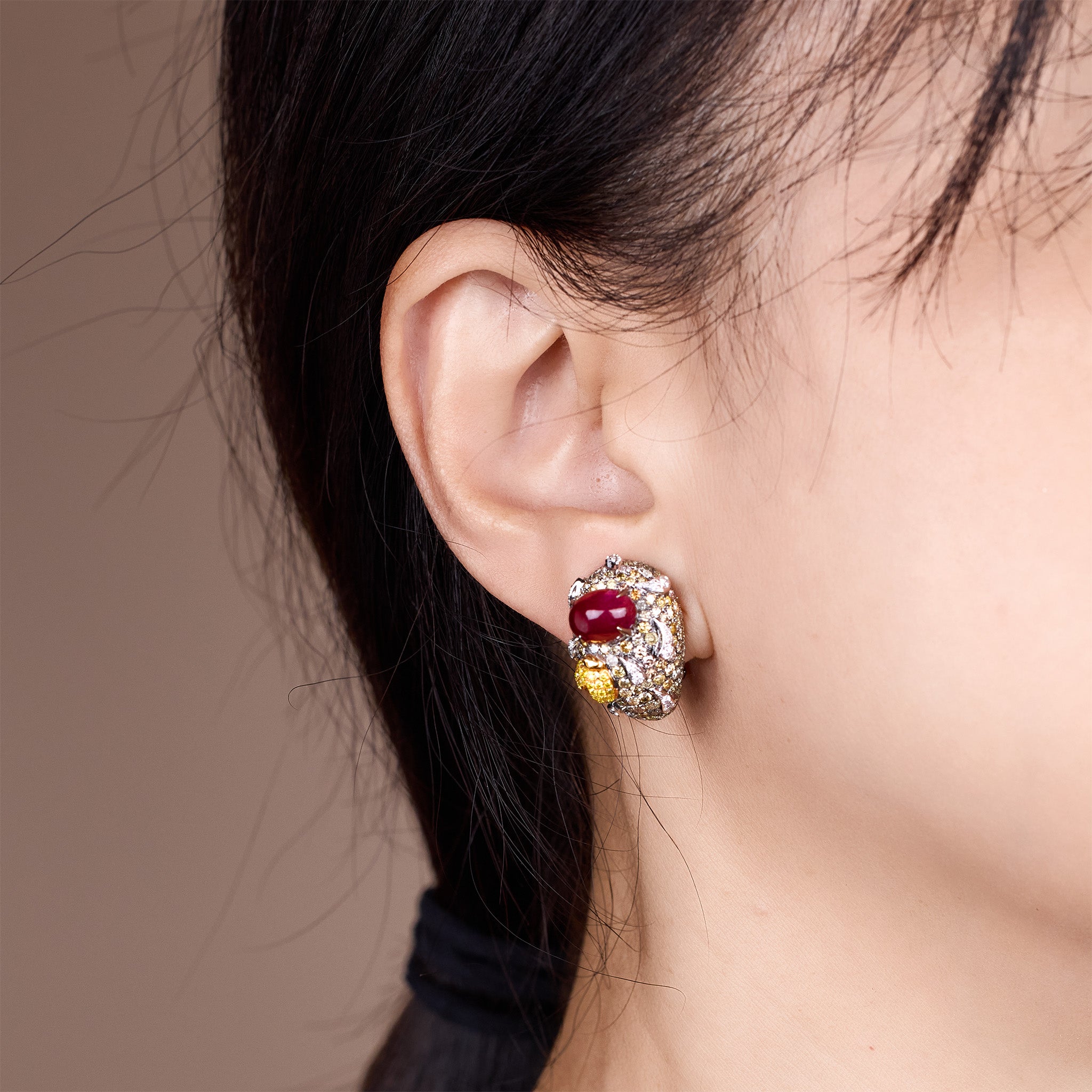 18K Gold Diamond and Ruby Hoop Earrings - Jewelry And Store