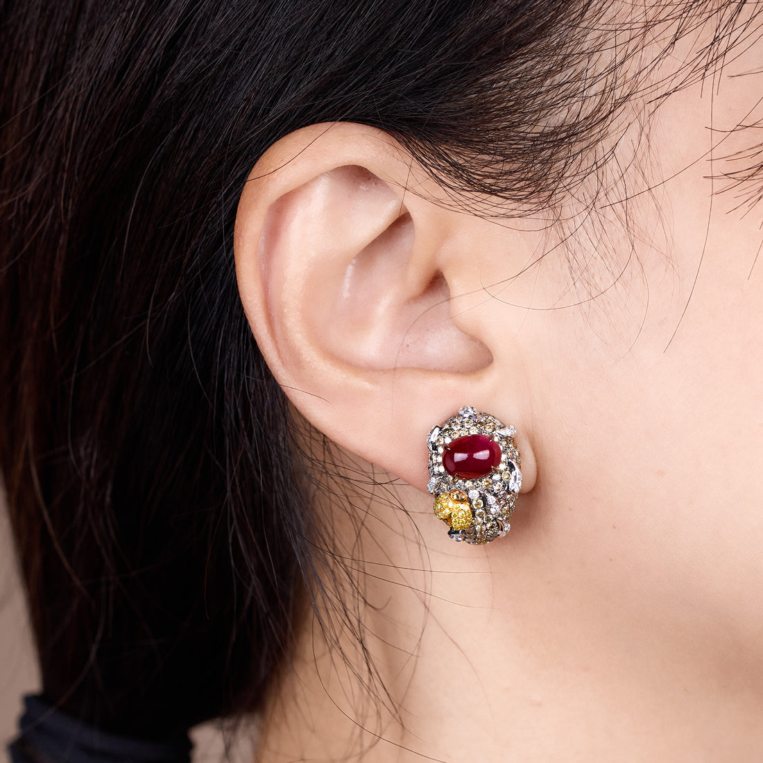 18K Gold Diamond and Ruby Hoop Earrings - Jewelry And Store