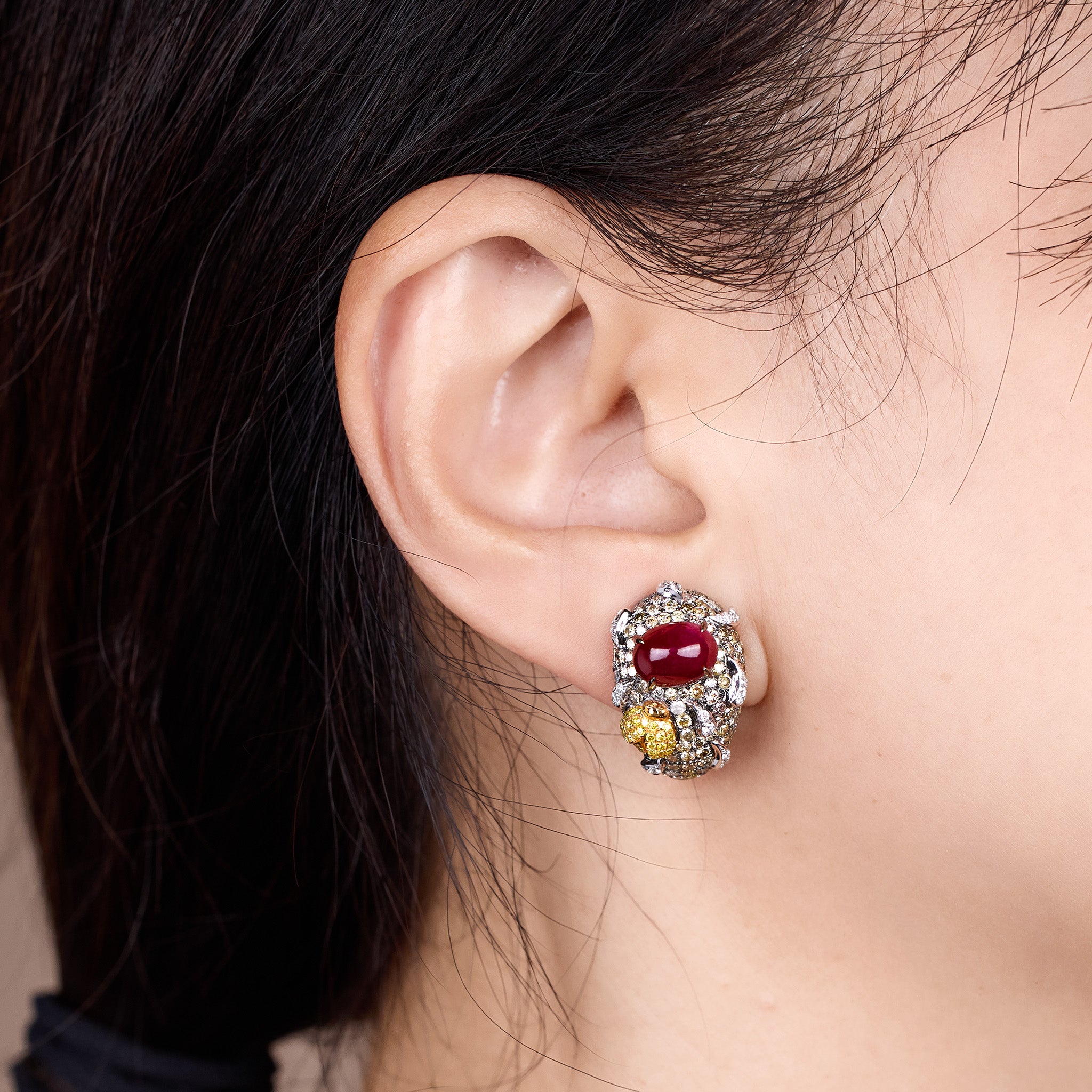 18K Gold Diamond and Ruby Hoop Earrings - Jewelry And Store