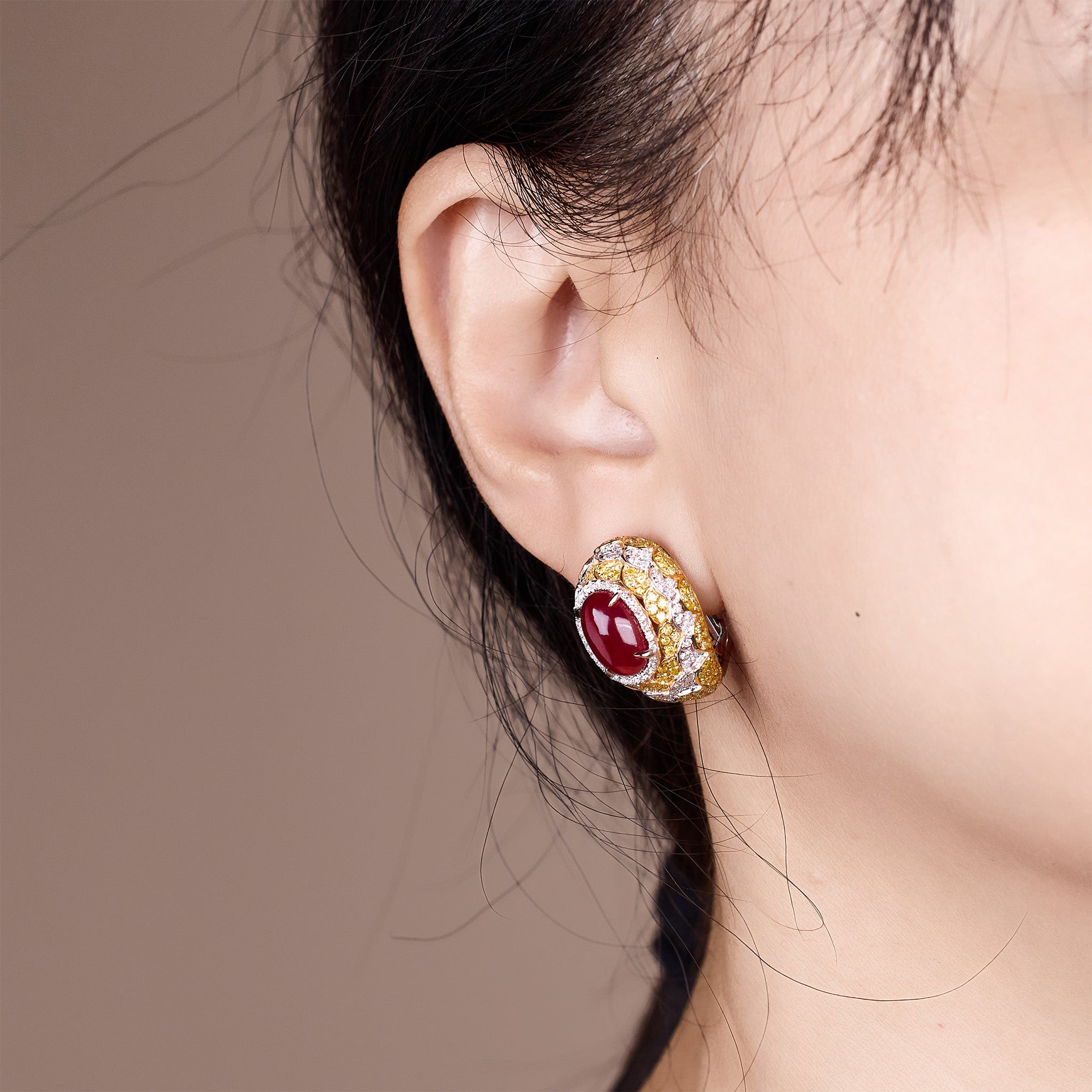 18K Gold Diamond and Ruby Hoop Earrings - Jewelry And Store