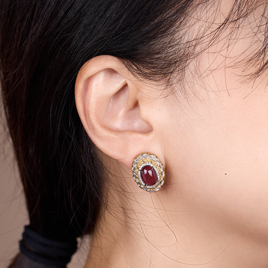 18K Gold Diamond and Ruby Hoop Earrings - Jewelry And Store