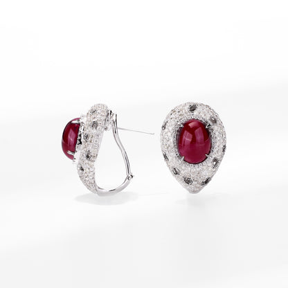 18K Gold Diamond and Ruby Hoop Earrings - Jewelry And Store