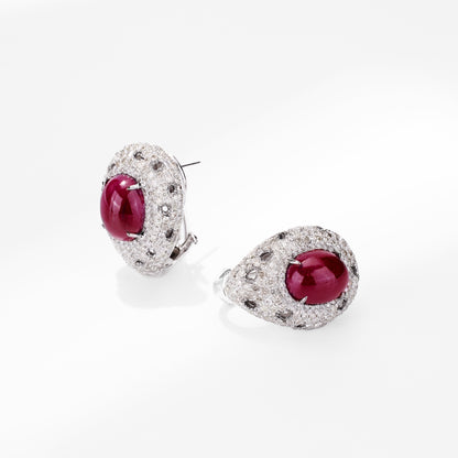 18K Gold Diamond and Ruby Hoop Earrings - Jewelry And Store