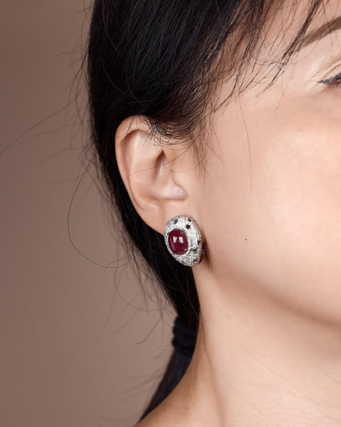 18K Gold Diamond and Ruby Hoop Earrings - Jewelry And Store