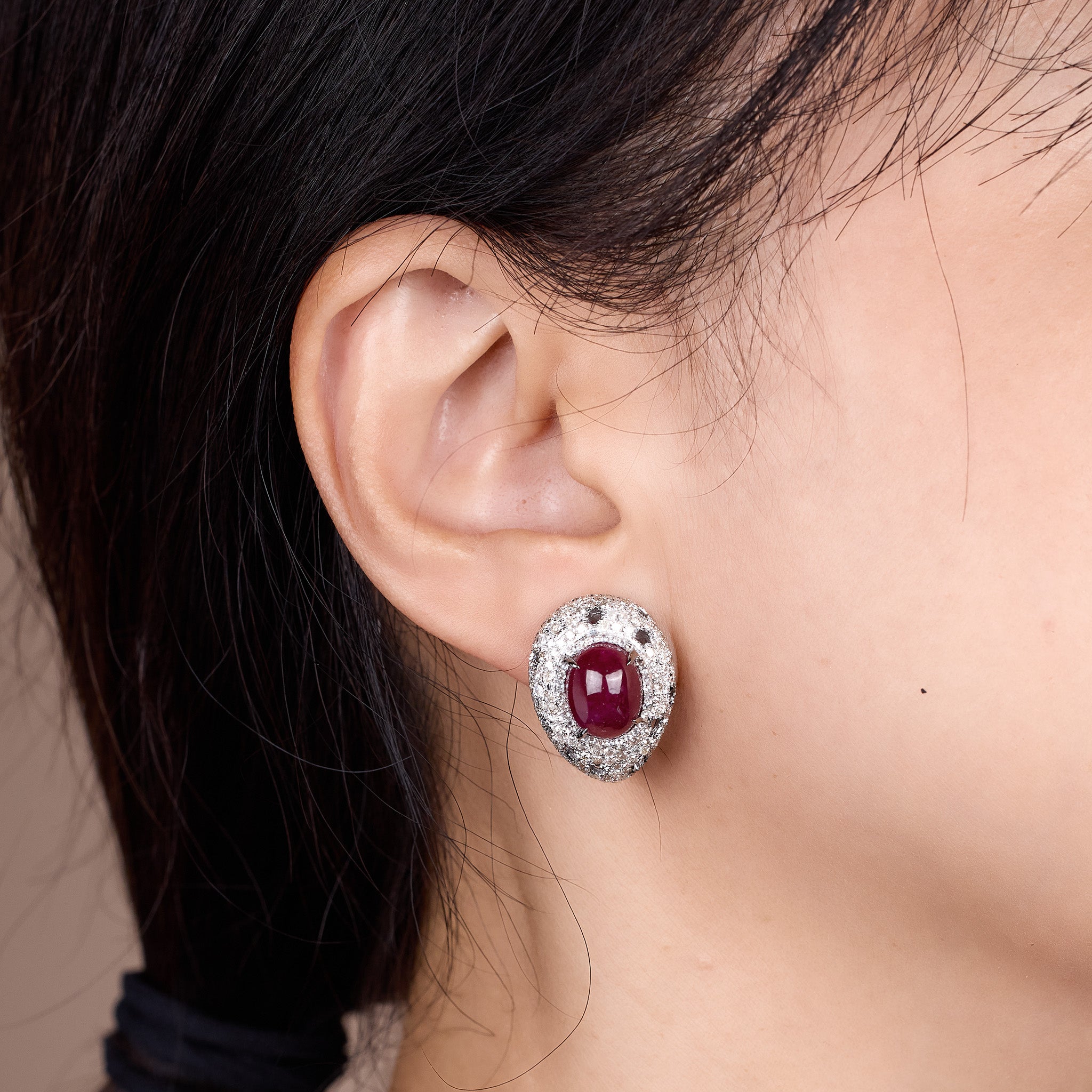 18K Gold Diamond and Ruby Hoop Earrings - Jewelry And Store