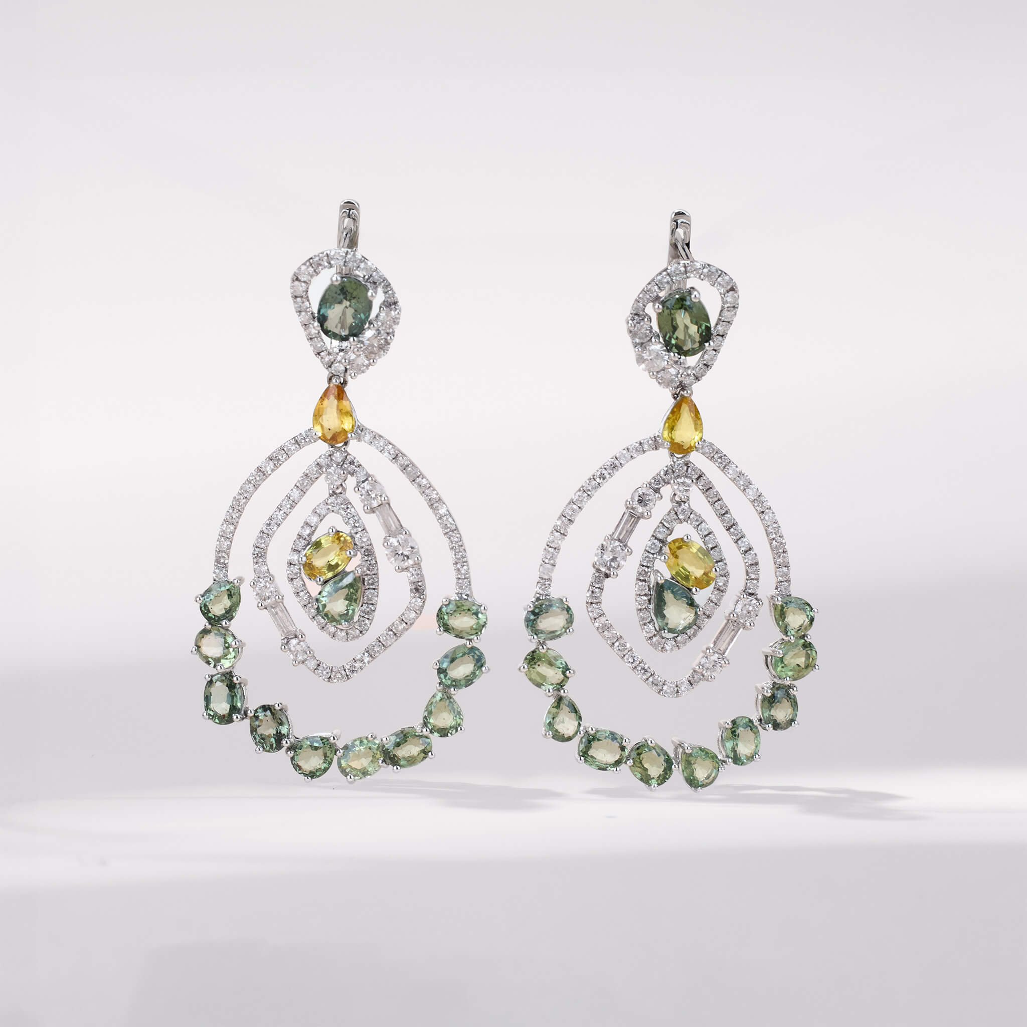 18K Gold Fancy Sapphire &amp; Diamond Drop Earrings - Jewelry And Store