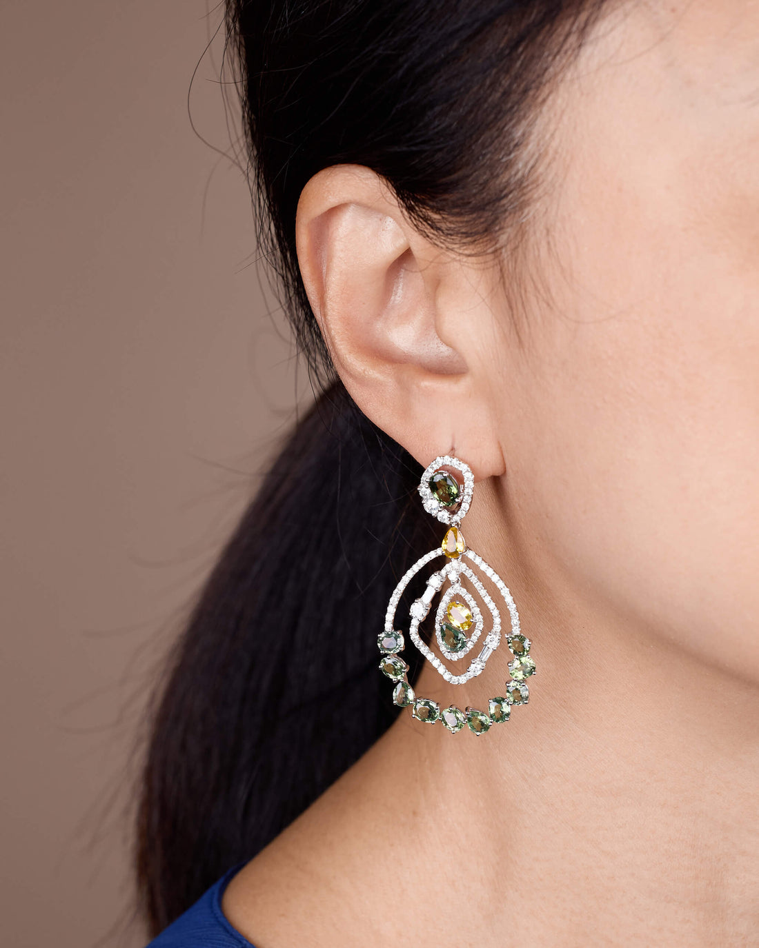 18K Gold Fancy Sapphire &amp; Diamond Drop Earrings - Jewelry And Store