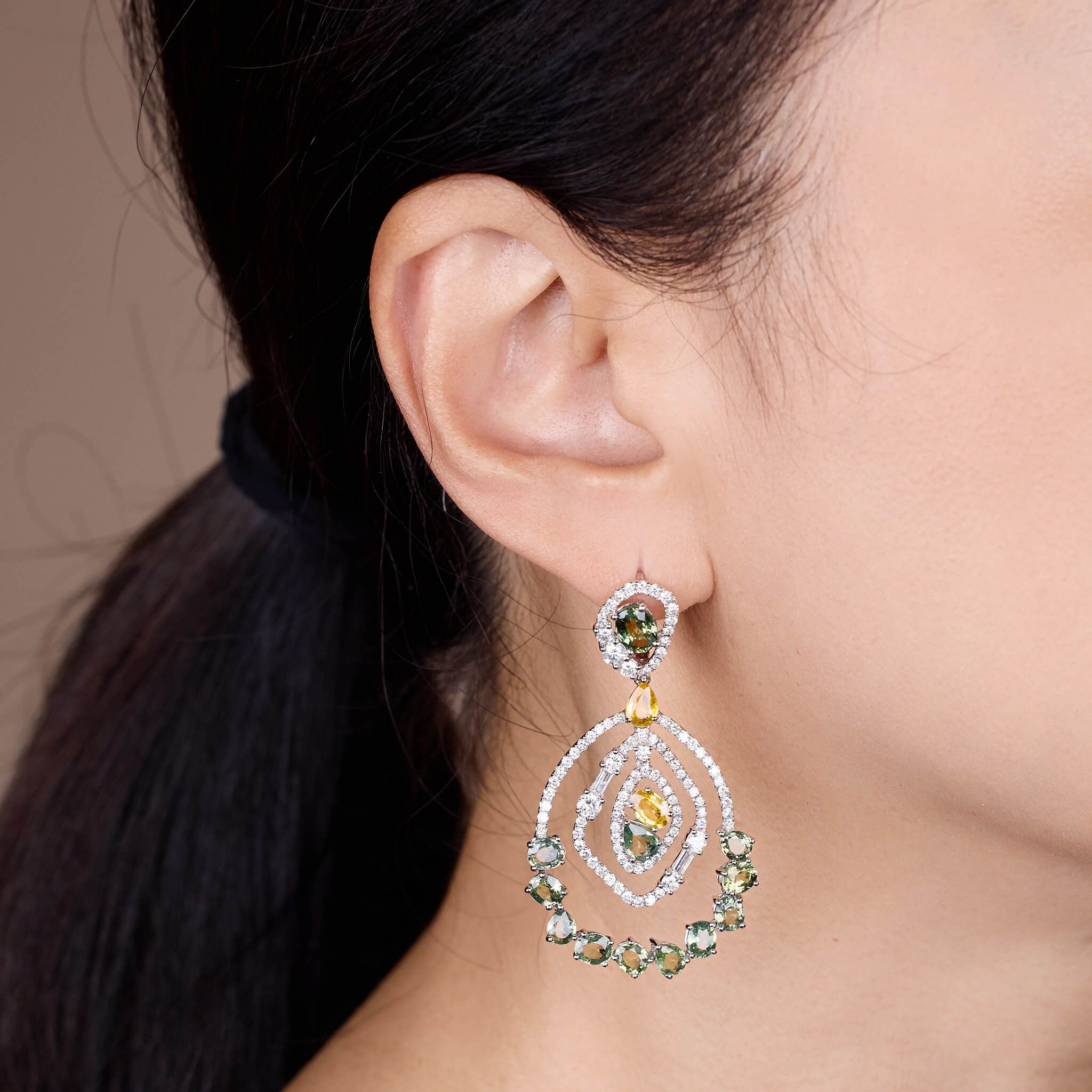 18K Gold Fancy Sapphire &amp; Diamond Drop Earrings - Jewelry And Store