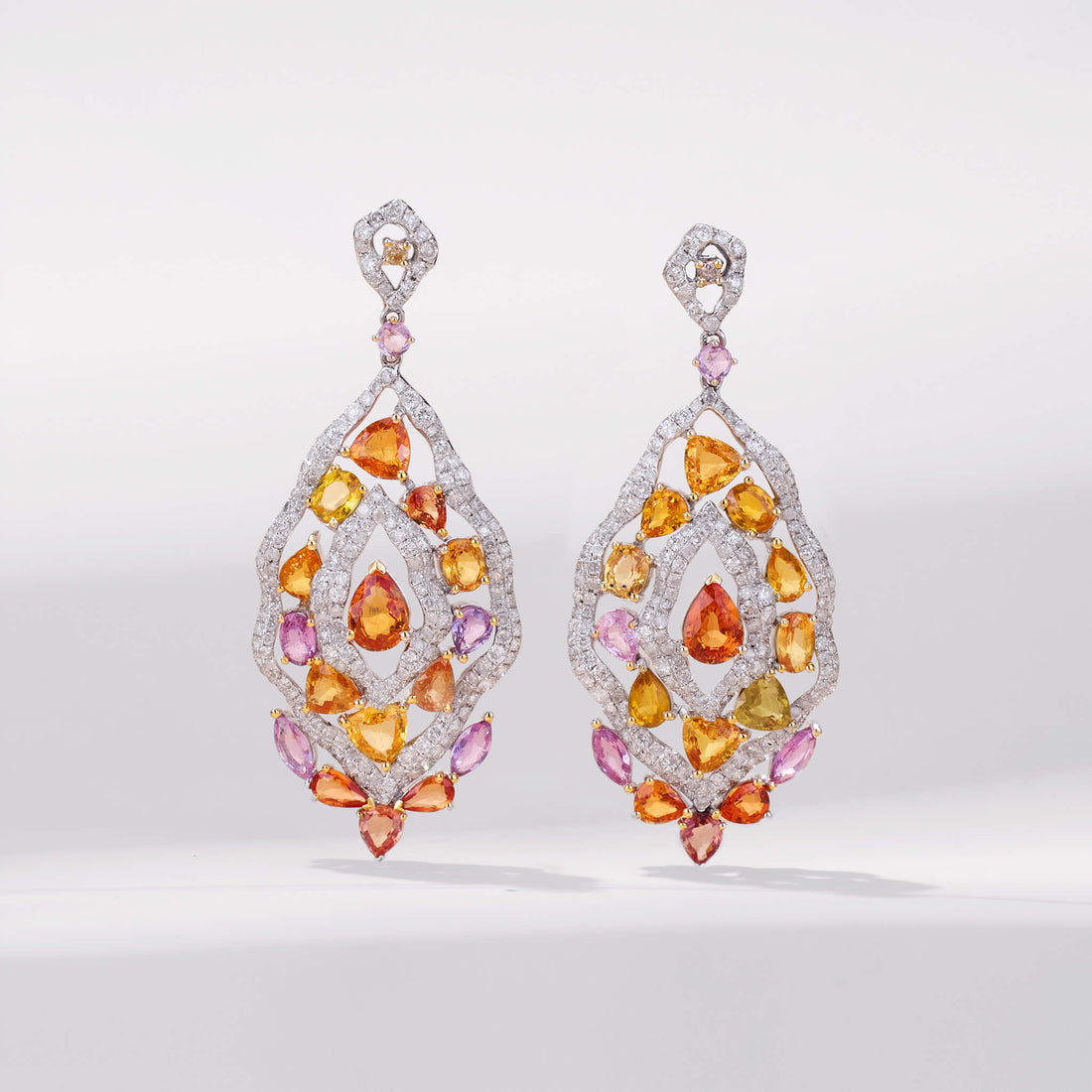 18K Gold Fancy Sapphire &amp; Diamond Drop Earrings - Jewelry And Store