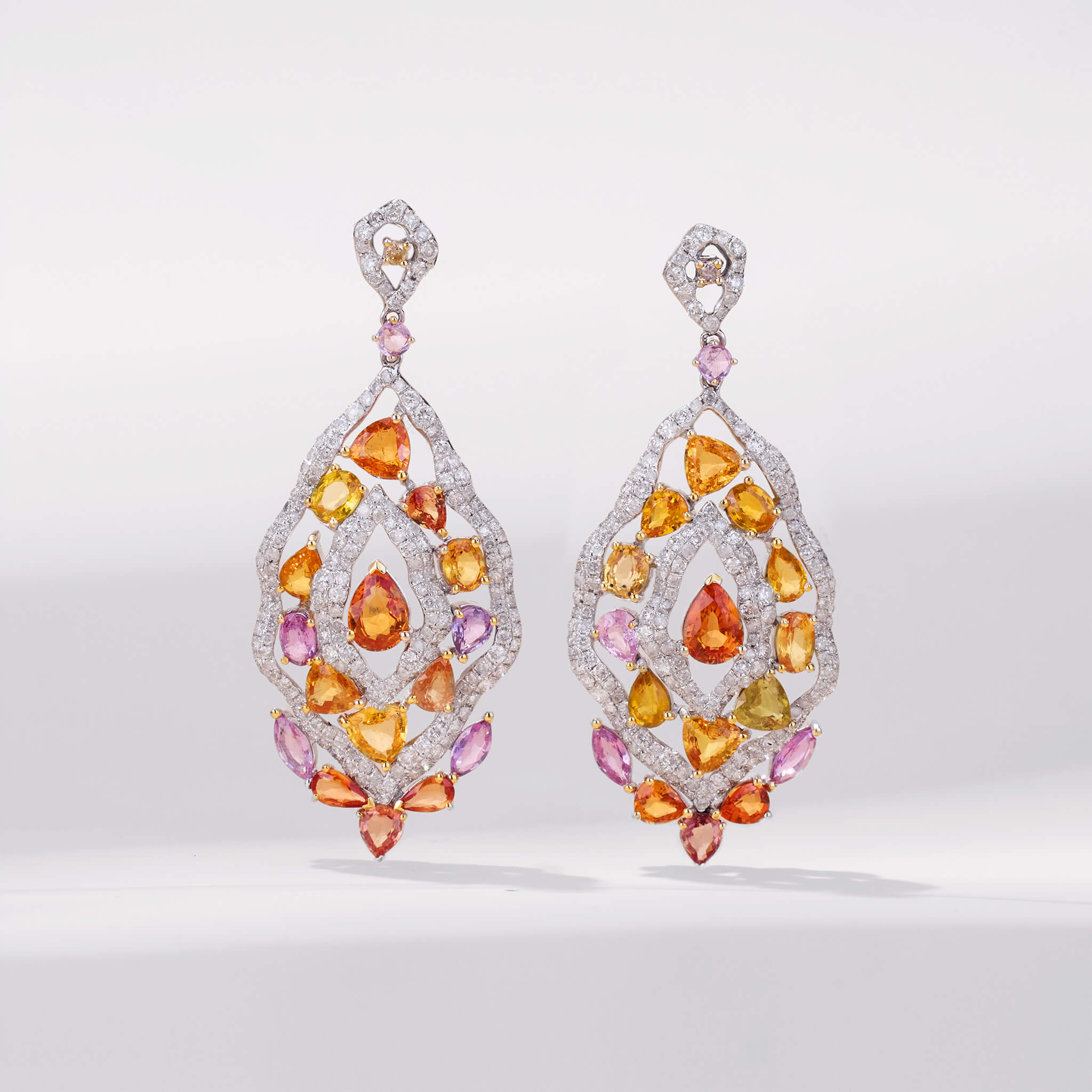 18K Gold Fancy Sapphire &amp; Diamond Drop Earrings - Jewelry And Store