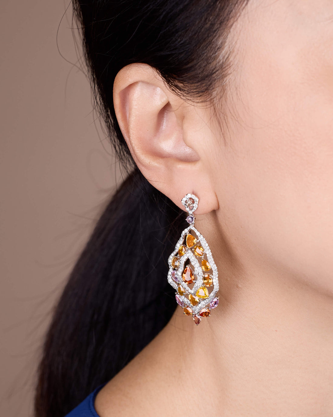 18K Gold Fancy Sapphire &amp; Diamond Drop Earrings - Jewelry And Store