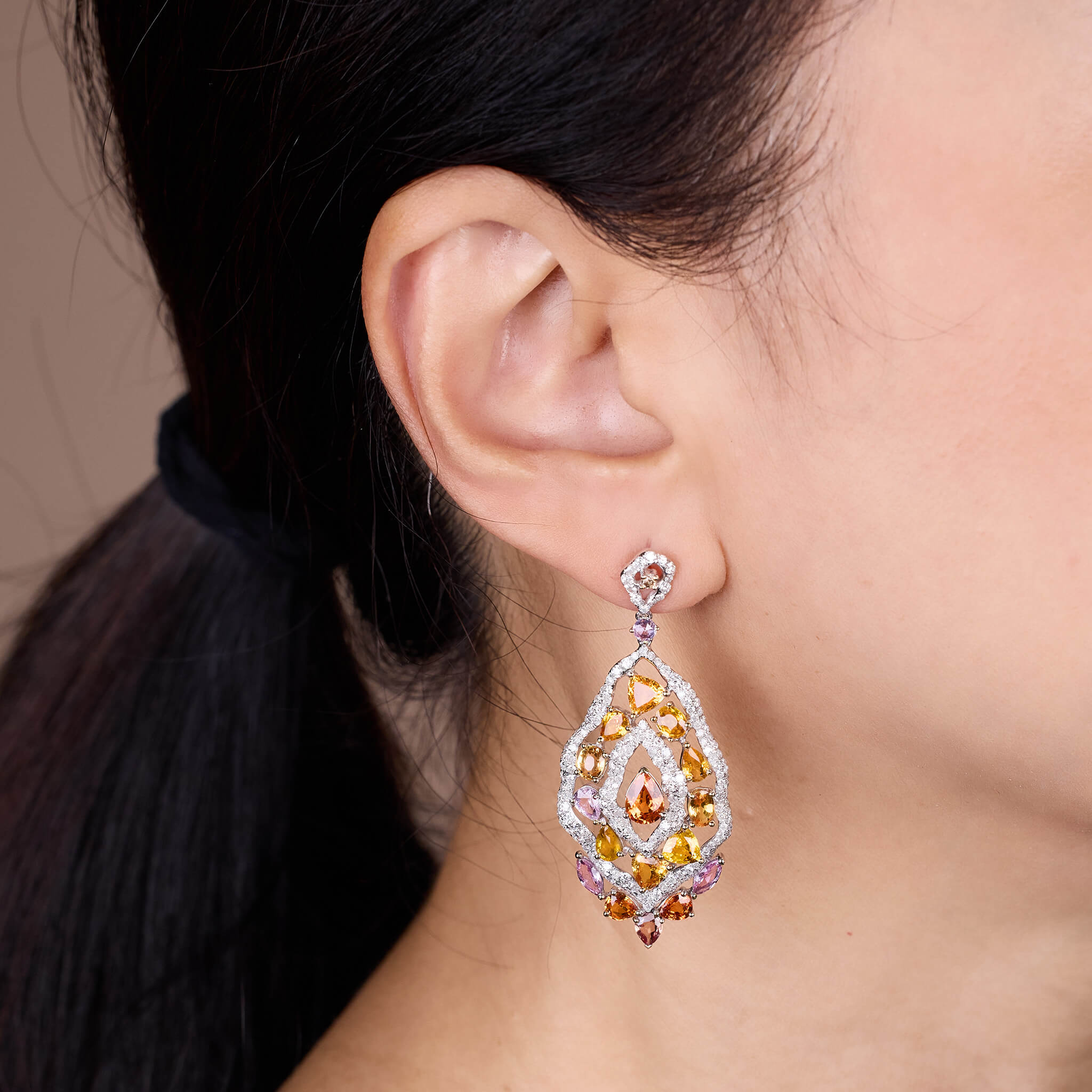 18K Gold Fancy Sapphire &amp; Diamond Drop Earrings - Jewelry And Store
