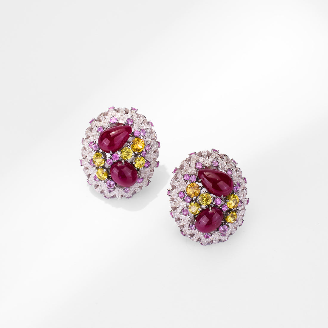 18K Gold Diamond and Ruby Hoop Earrings - Jewelry And Store