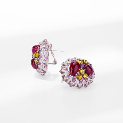 18K Gold Diamond and Ruby Hoop Earrings - Jewelry And Store