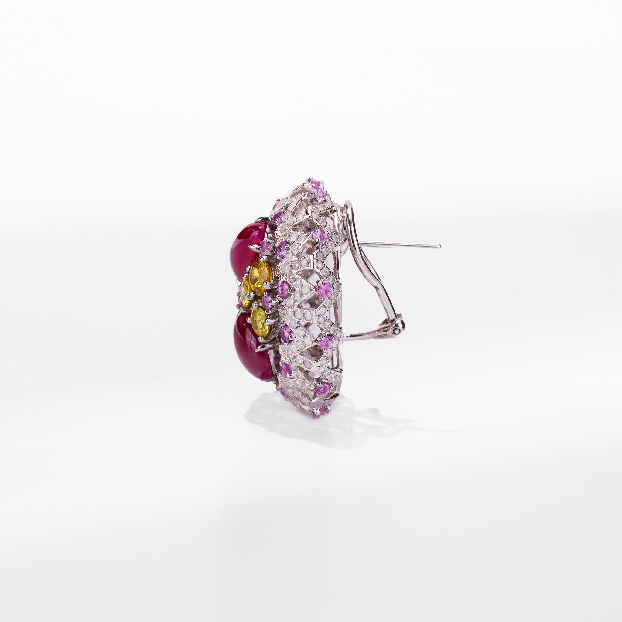 18K Gold Diamond and Ruby Hoop Earrings - Jewelry And Store