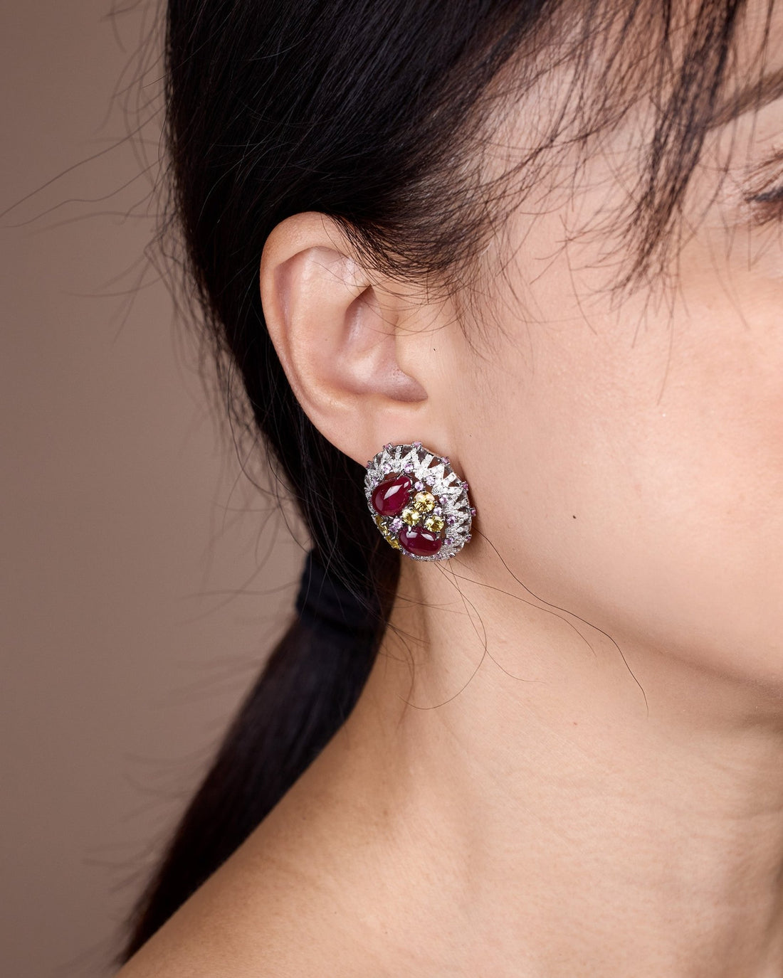 18K Gold Diamond and Ruby Hoop Earrings - Jewelry And Store