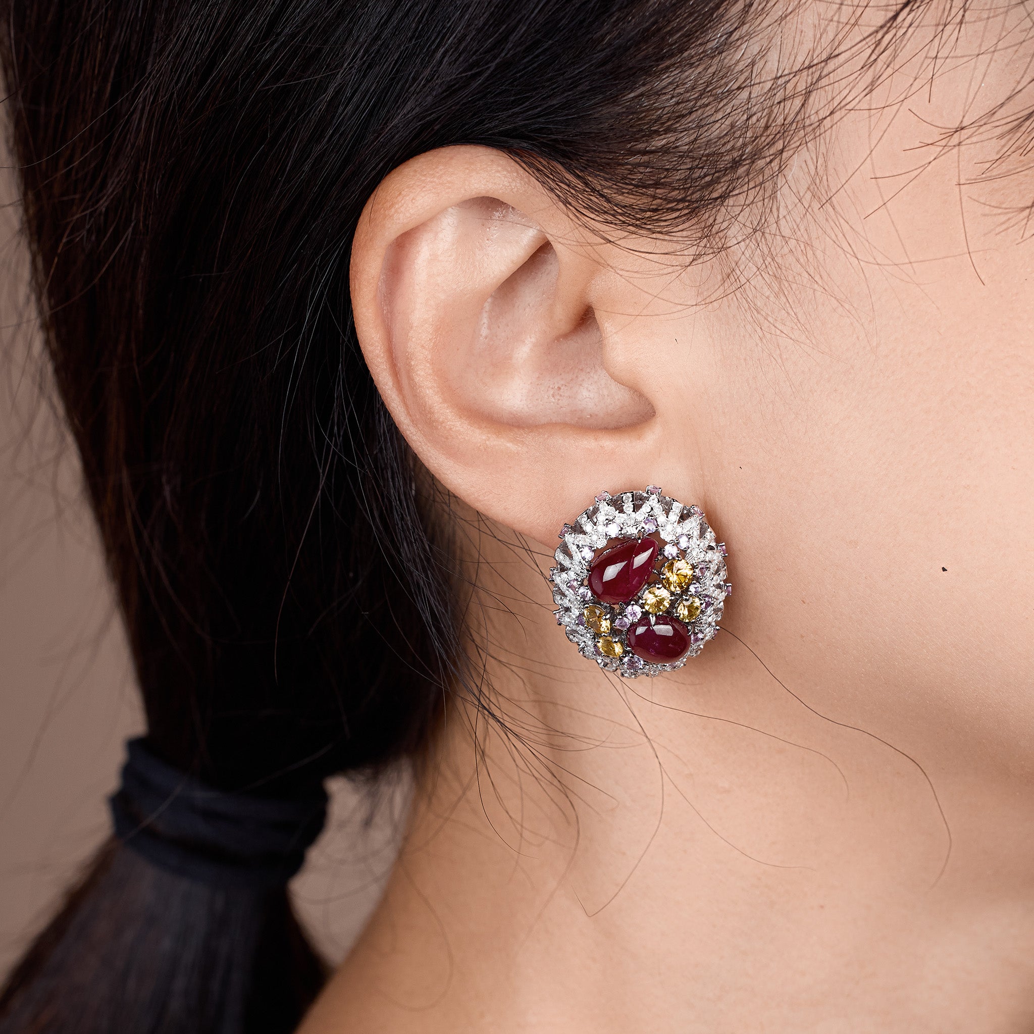 18K Gold Diamond and Ruby Hoop Earrings - Jewelry And Store
