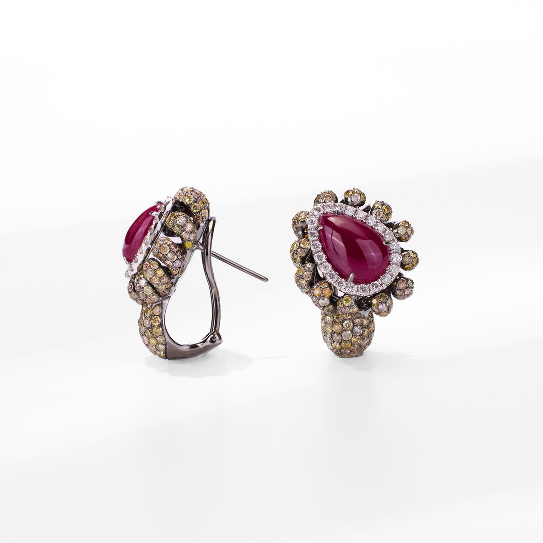 18K Gold Diamond and Ruby Hoop Earrings - Jewelry And Store