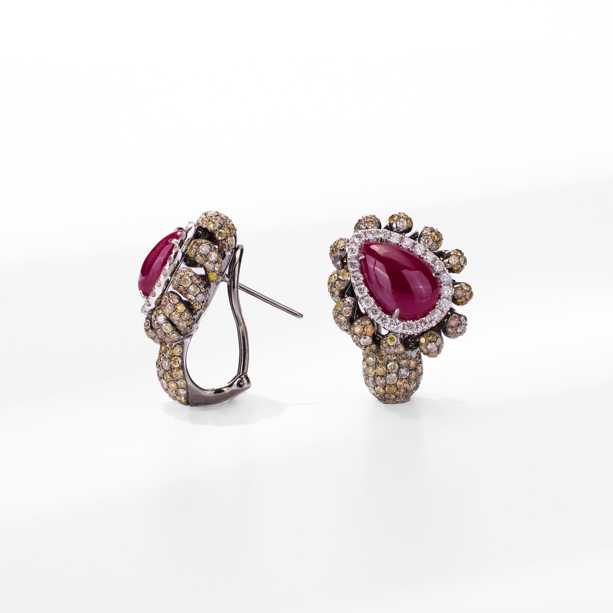 18K Gold Diamond and Ruby Hoop Earrings - Jewelry And Store