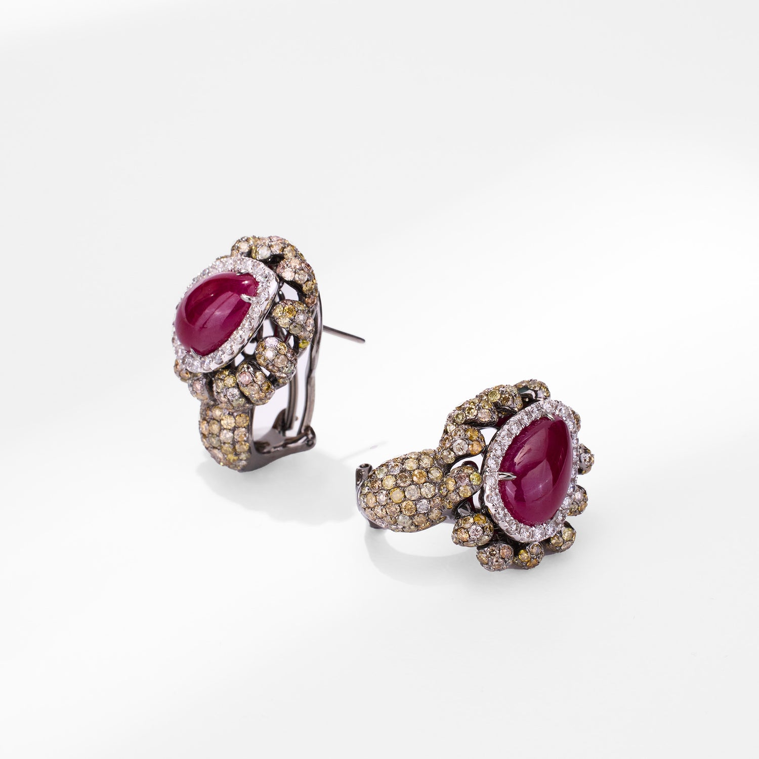 18K Gold Diamond and Ruby Hoop Earrings - Jewelry And Store