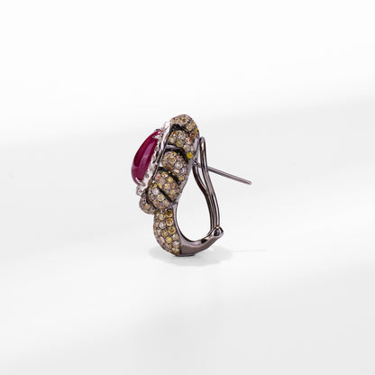 18K Gold Diamond and Ruby Hoop Earrings - Jewelry And Store