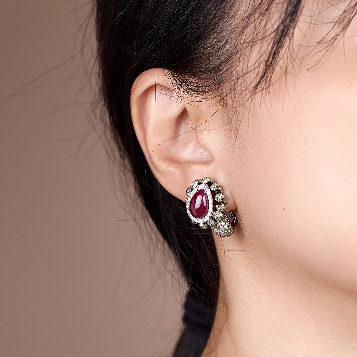 18K Gold Diamond and Ruby Hoop Earrings - Jewelry And Store