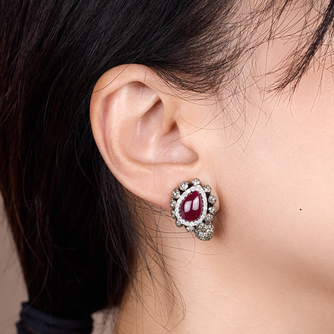 18K Gold Diamond and Ruby Hoop Earrings - Jewelry And Store