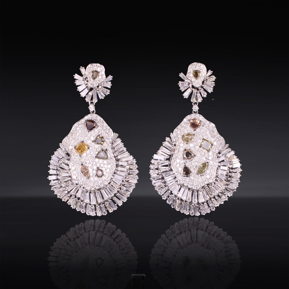 18K White Gold Art Deco Earrings with Natural Diamonds - Jewelry And Store