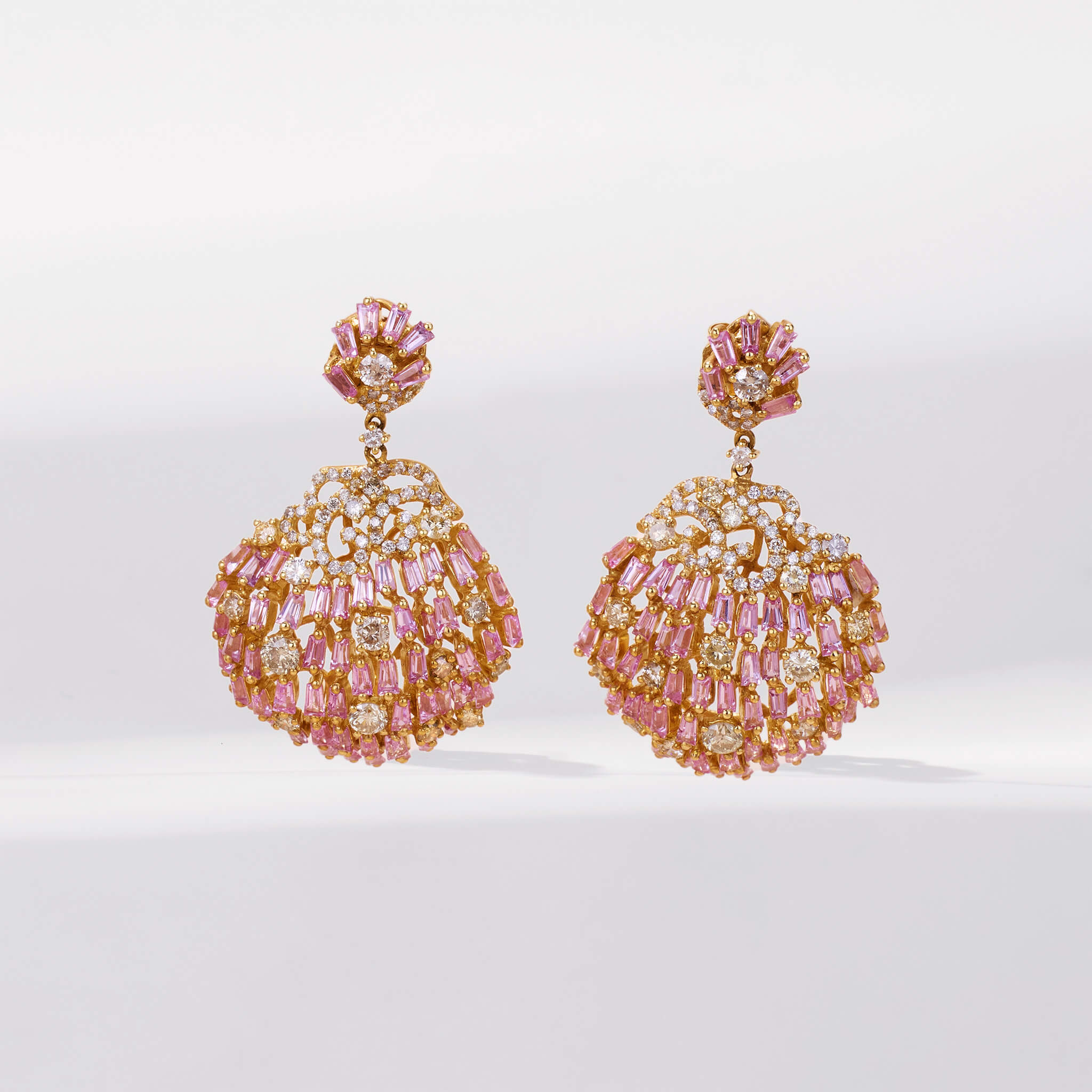 18K Gold Pink Sapphire &amp; Diamond Drop Earrings - Jewelry And Store