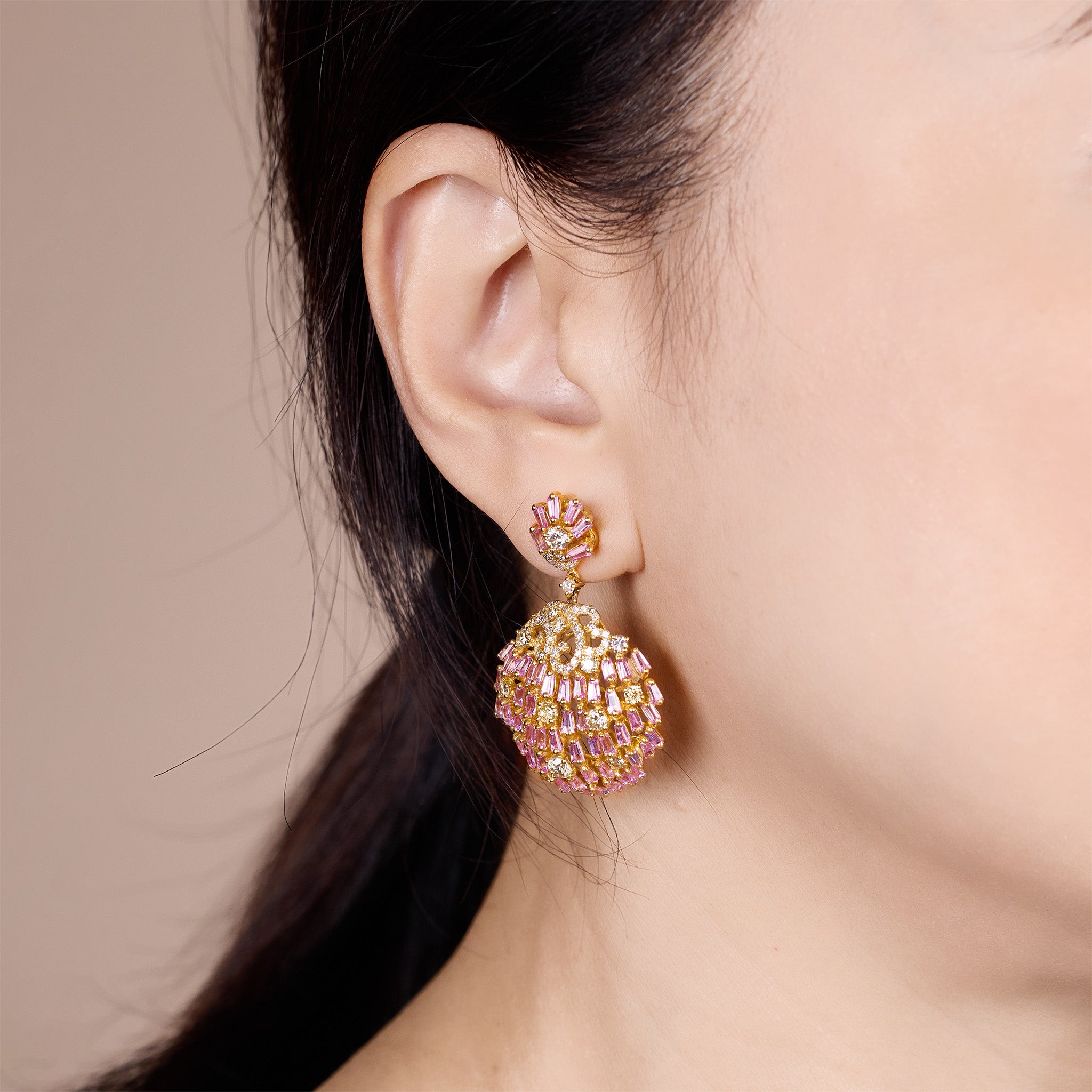 18K Gold Pink Sapphire &amp; Diamond Drop Earrings - Jewelry And Store