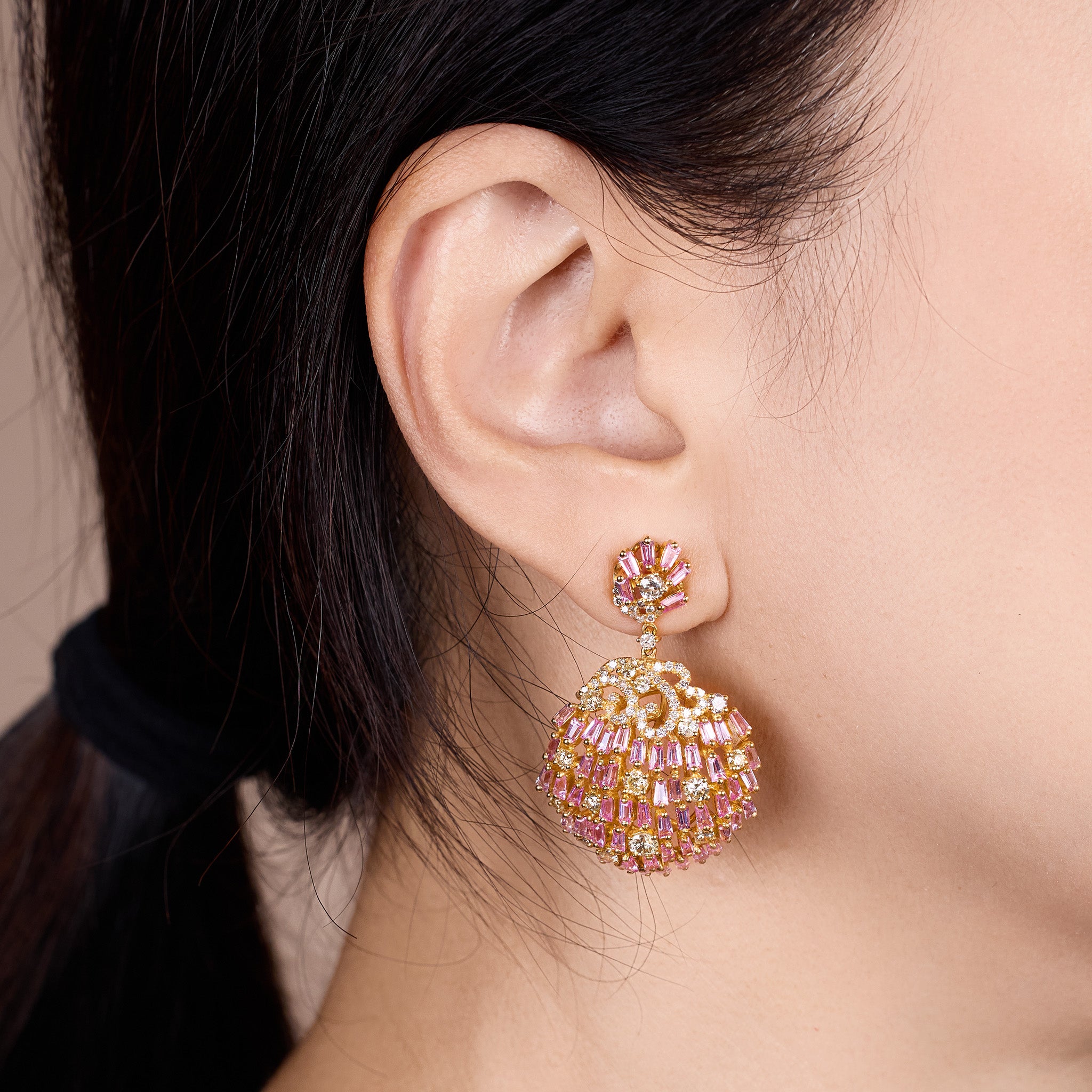 18K Gold Pink Sapphire &amp; Diamond Drop Earrings - Jewelry And Store