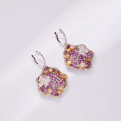 18K Gold Pink Sapphire &amp; Diamond Drop Earrings
