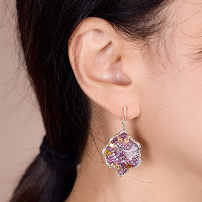 18K Gold Pink Sapphire &amp; Diamond Drop Earrings