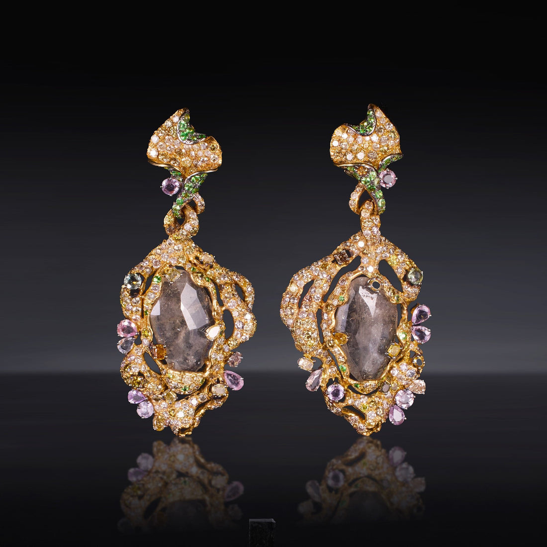 18K Gold Color Sapphire and Diamond Party Earrings - Jewelry And Store