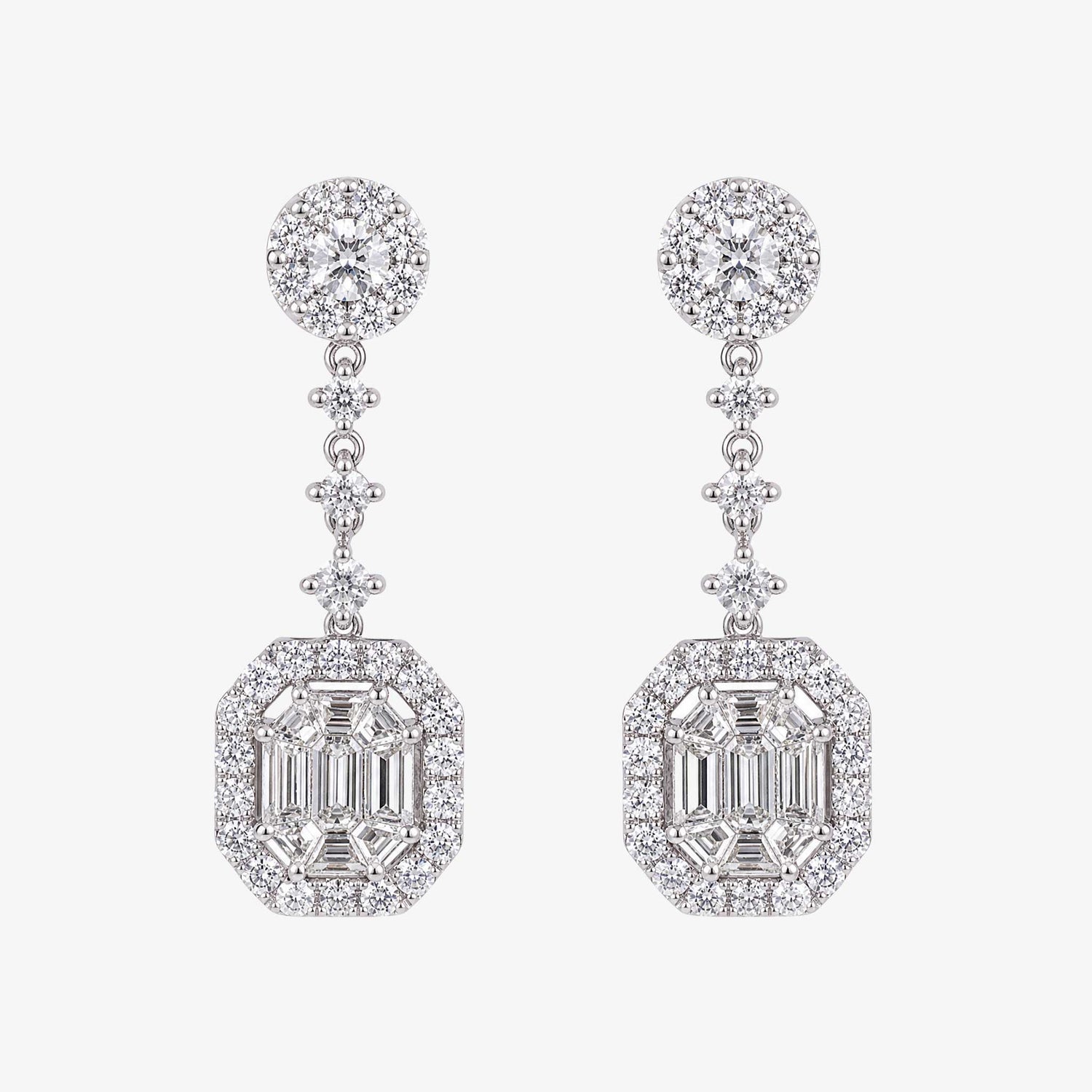 2.63ctw Natural Diamond Drop Earrings in 18K White Gold - JewelryandStore