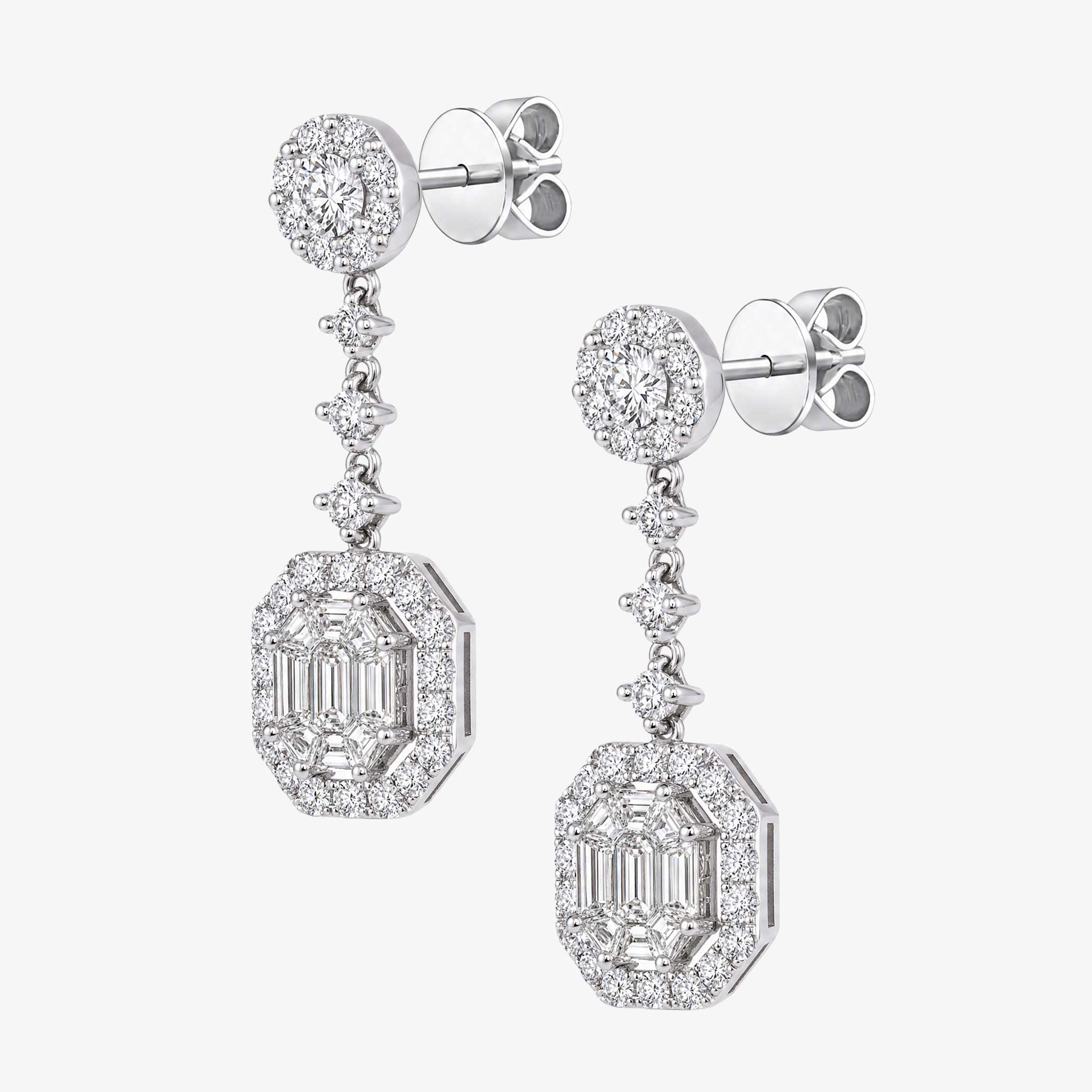 2.63ctw Natural Diamond Drop Earrings in 18K White Gold - JewelryandStore