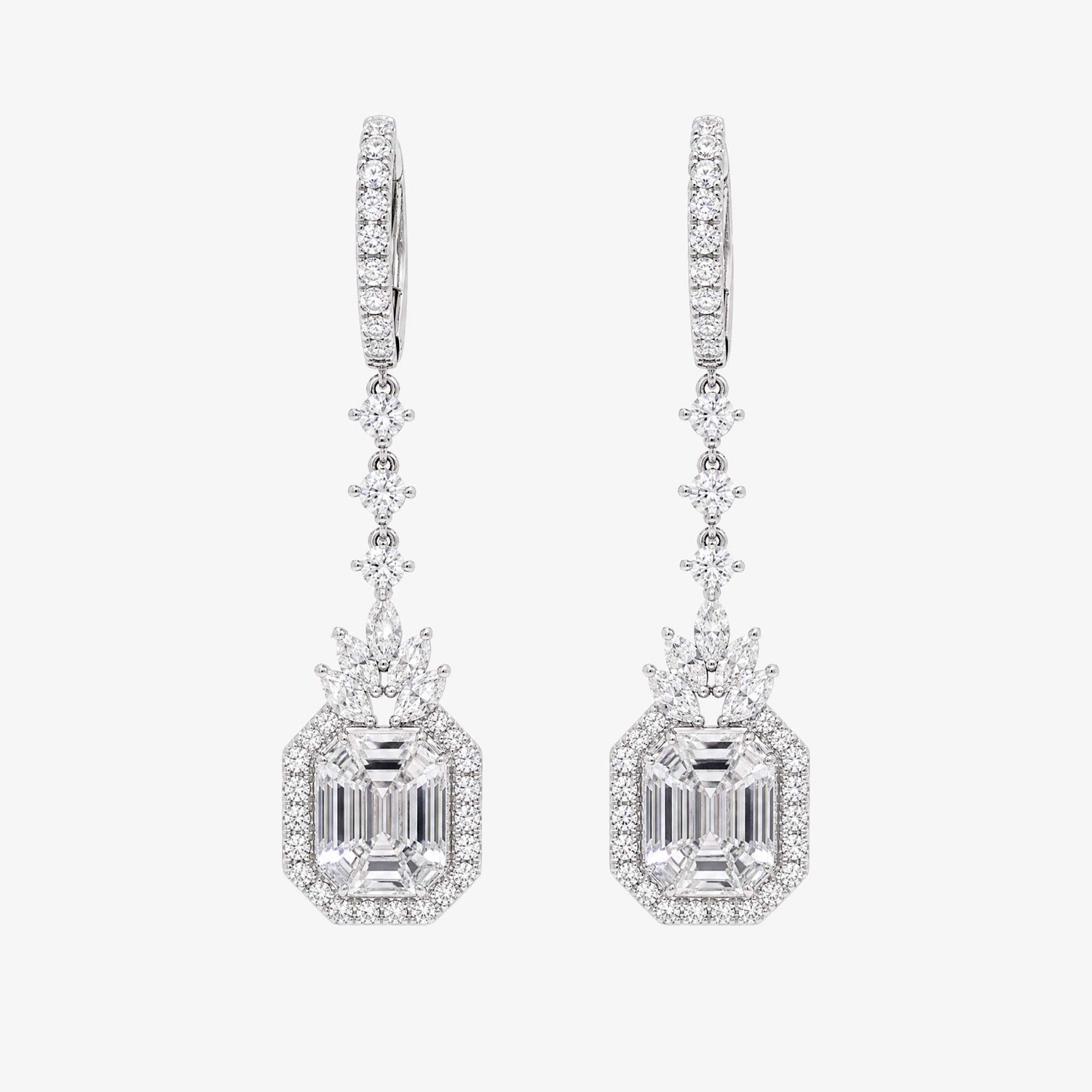 3.32ctw Natural Mixed Cut Diamond Drop Earrings in 18K White Gold - JewelryandStore