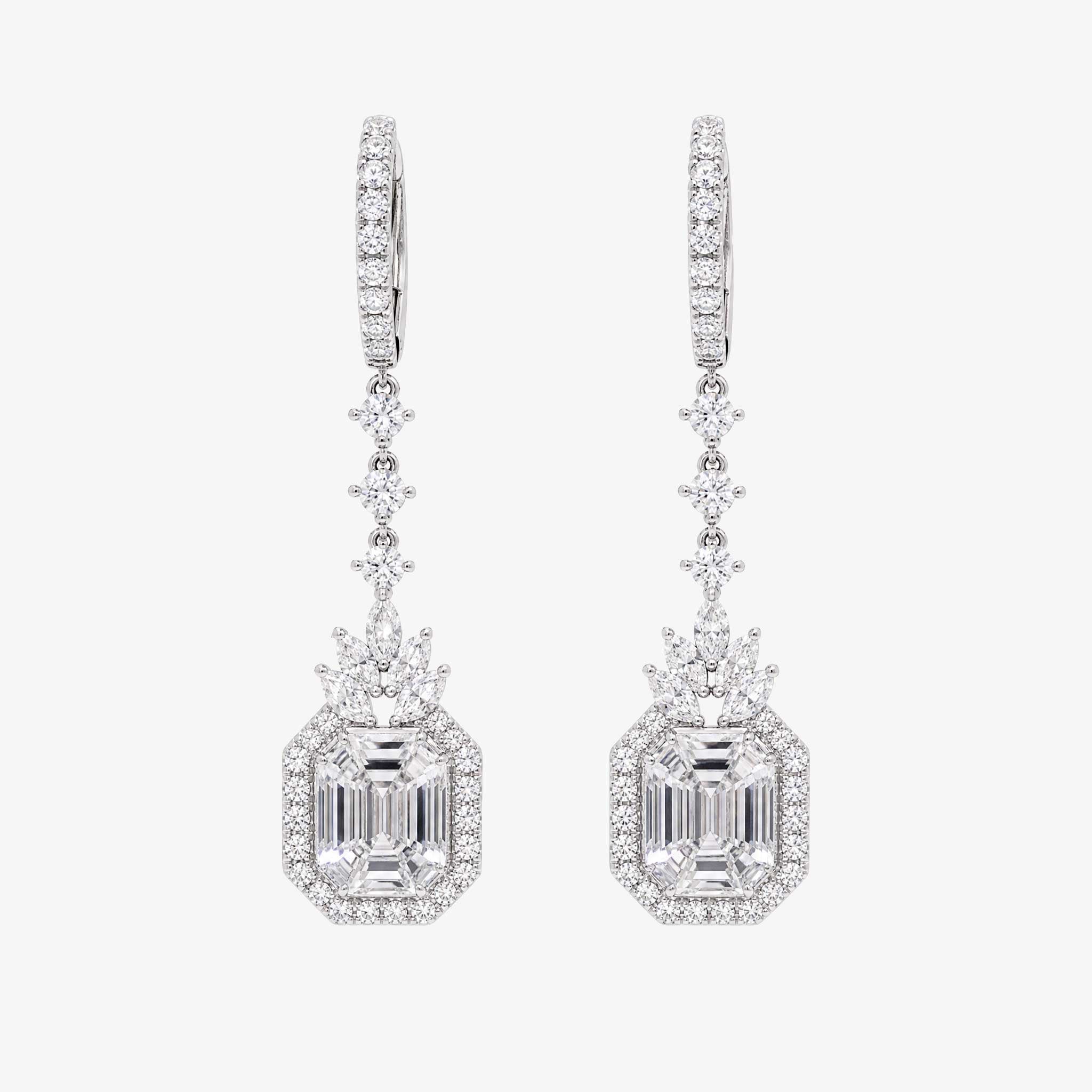 3.32ctw Natural Mixed Cut Diamond Drop Earrings in 18K White Gold - JewelryandStore