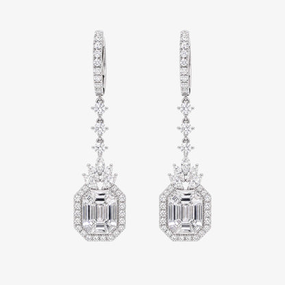 3.32ctw Natural Mixed Cut Diamond Drop Earrings in 18K White Gold - JewelryandStore