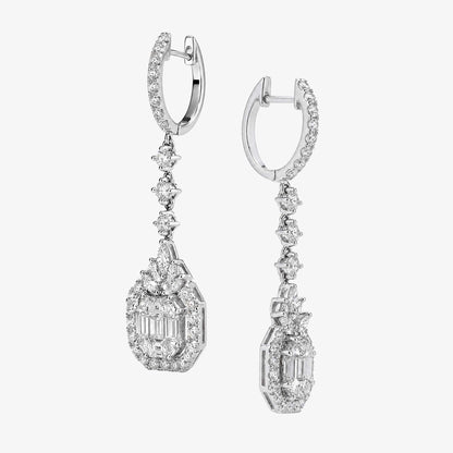 3.32ctw Natural Mixed Cut Diamond Drop Earrings in 18K White Gold - JewelryandStore