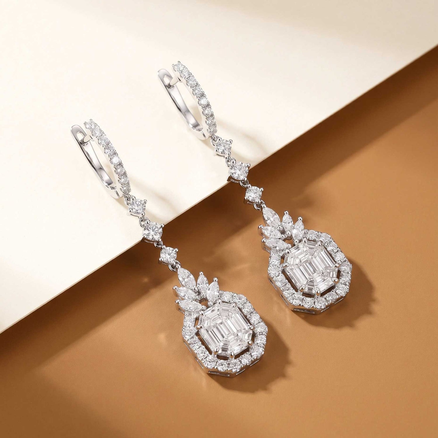 3.32ctw Natural Mixed Cut Diamond Drop Earrings in 18K White Gold - JewelryandStore