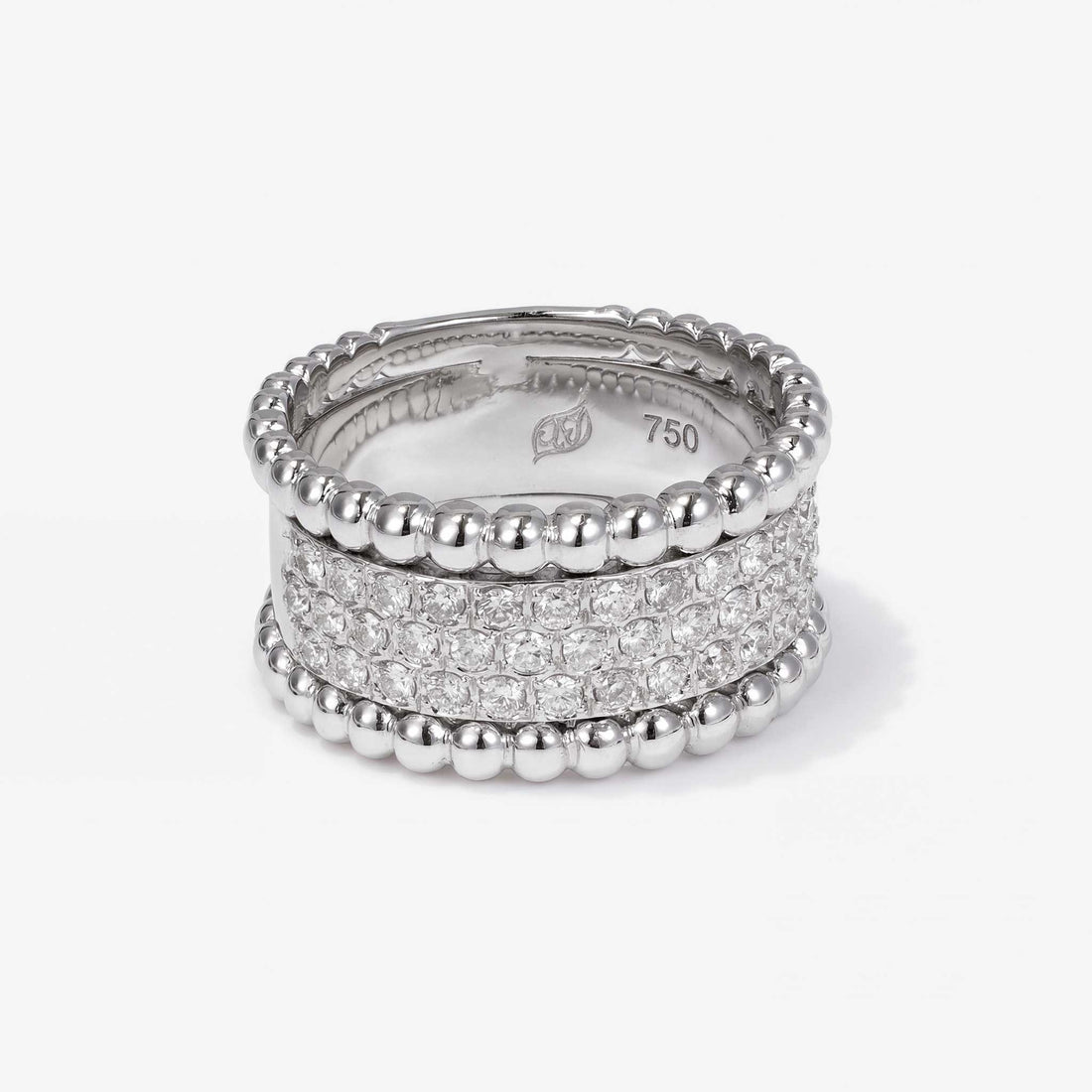 0.57ct Natural Diamond Wide Pave Beaded Edge Ring 18K Gold - JewelryandStore