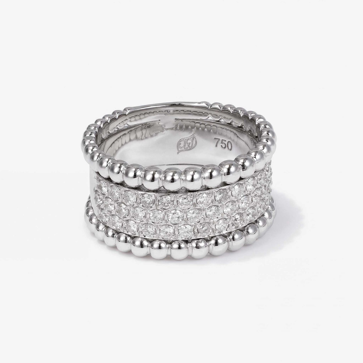 0.57ct Natural Diamond Wide Pave Beaded Edge Ring 18K Gold - JewelryandStore