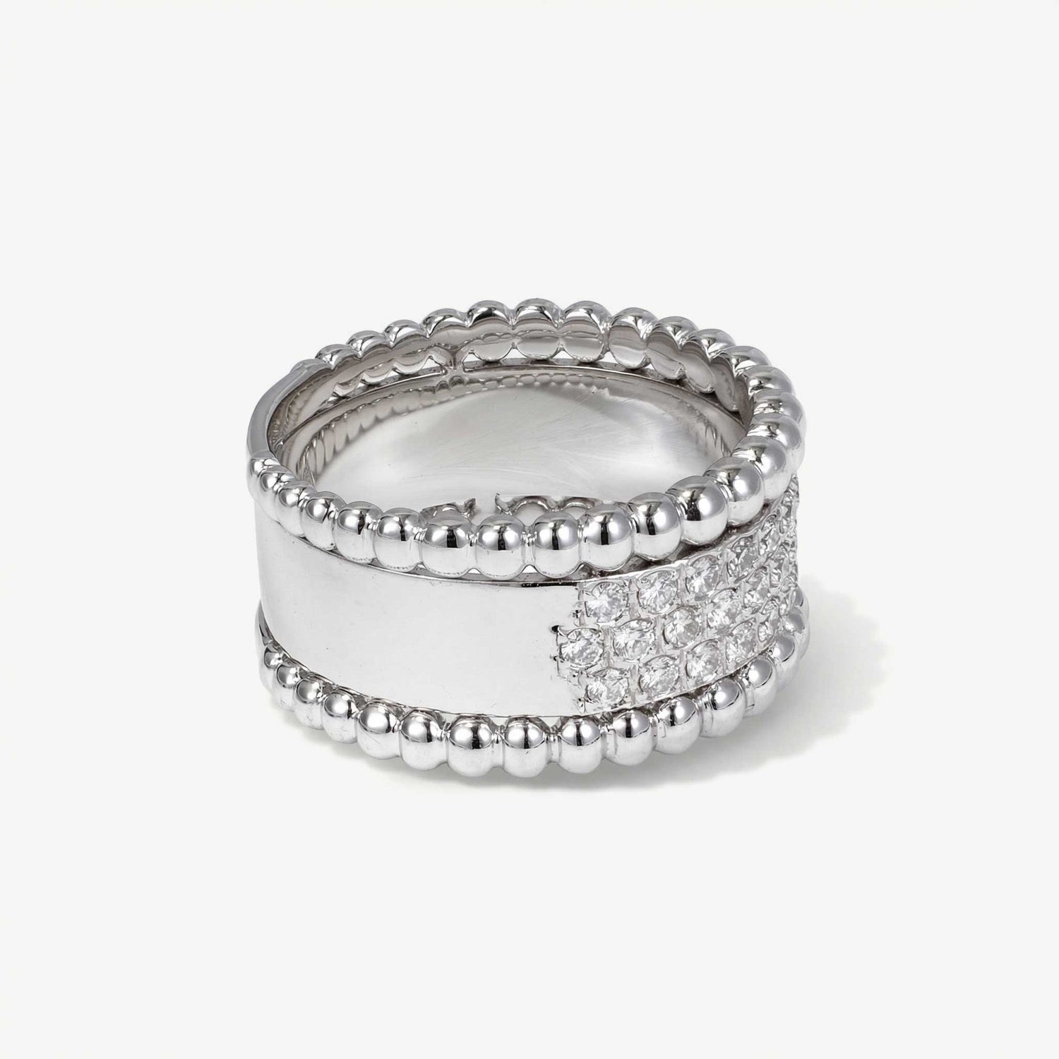 0.57ct Natural Diamond Wide Pave Beaded Edge Ring 18K Gold - JewelryandStore