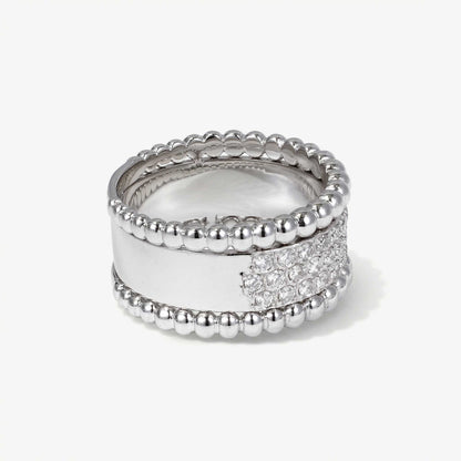 0.57ct Natural Diamond Wide Pave Beaded Edge Ring 18K Gold - JewelryandStore