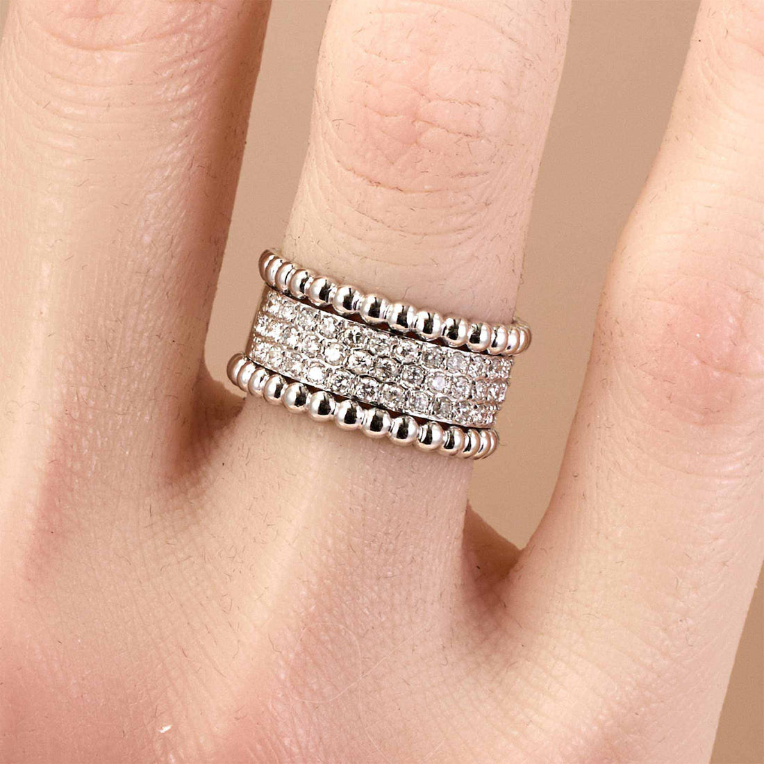 0.57ct Natural Diamond Wide Pave Beaded Edge Ring 18K Gold - JewelryandStore