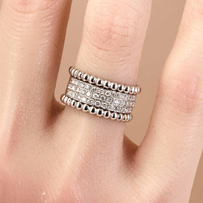 0.57ct Natural Diamond Wide Pave Beaded Edge Ring 18K Gold - JewelryandStore