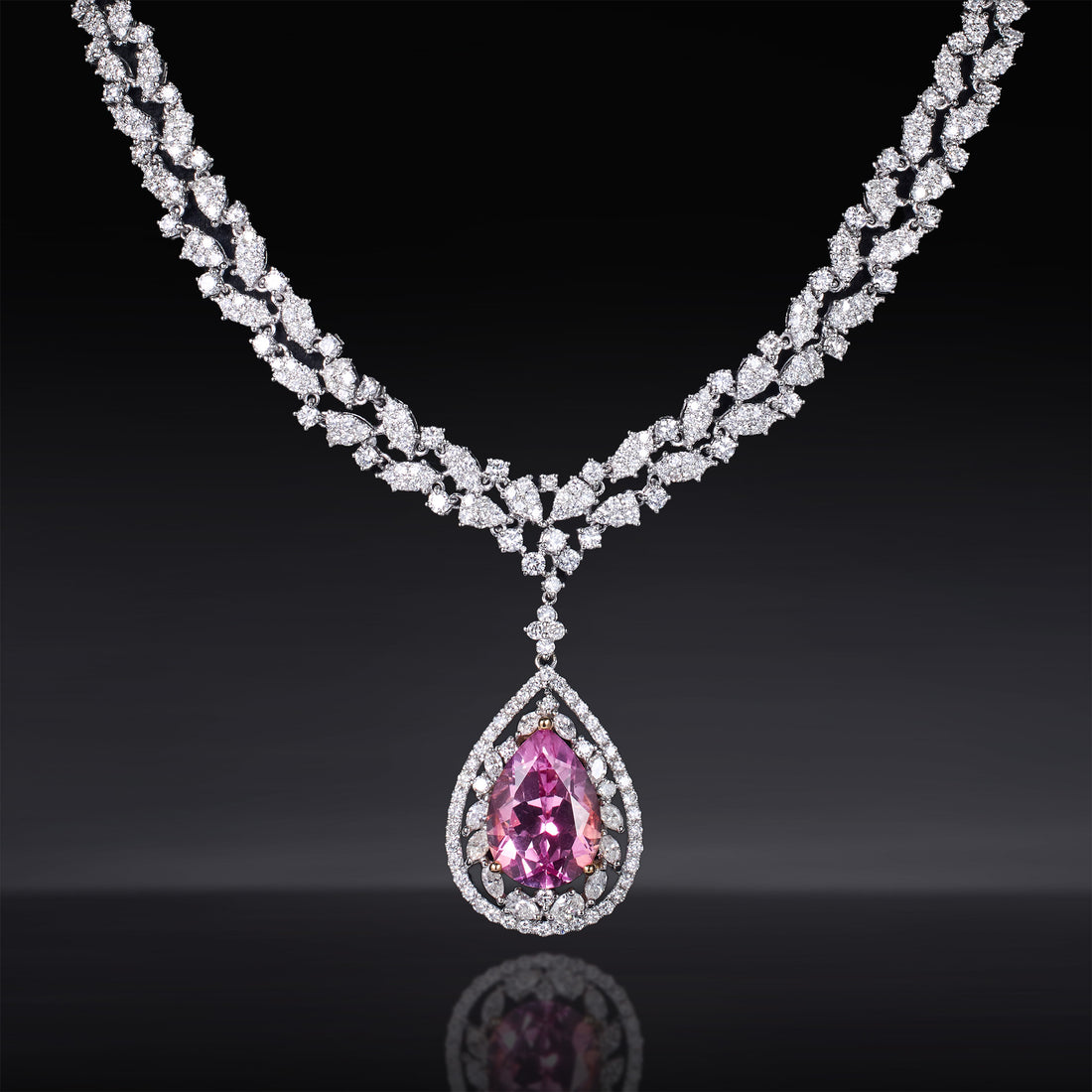 18K Gold Necklace with 14.16ct Natural Pink Topaz & 15.85ct.tw. Diamonds - Jewelry And Store