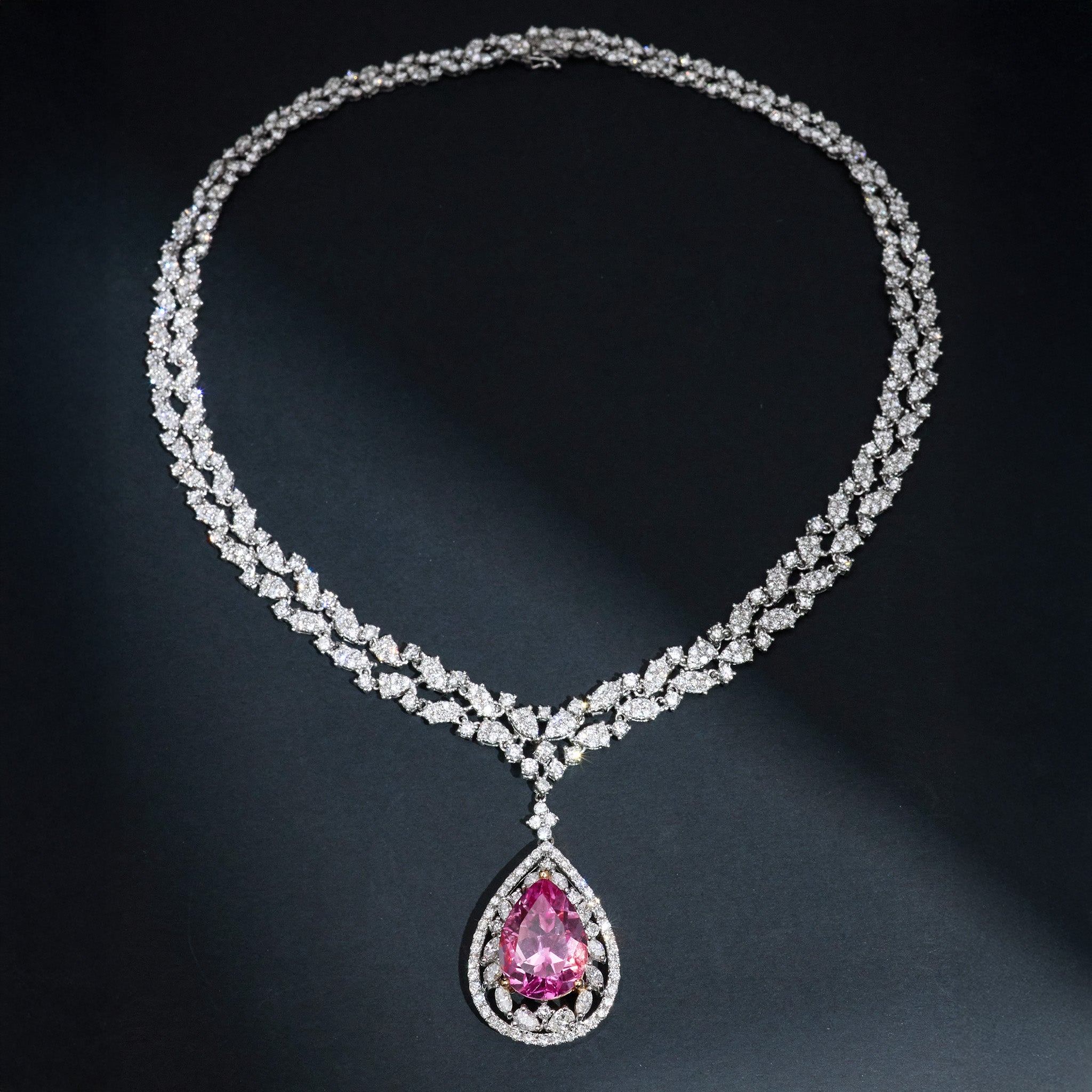 18K Gold Necklace with 14.16ct Natural Pink Topaz &amp; 15.85ct.tw. Diamonds - Jewelry And Store